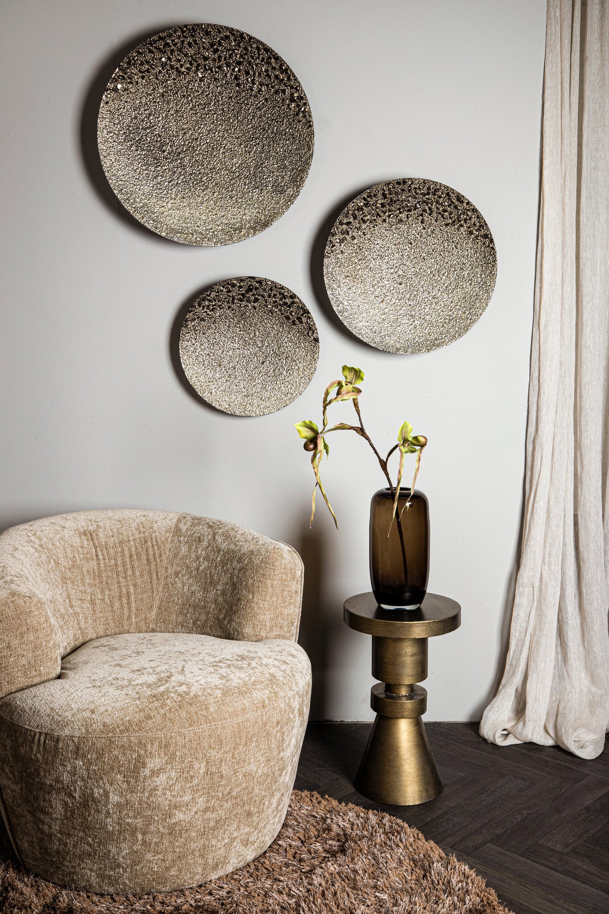 Jups Brown Fabric Handwoven Carpet Round S