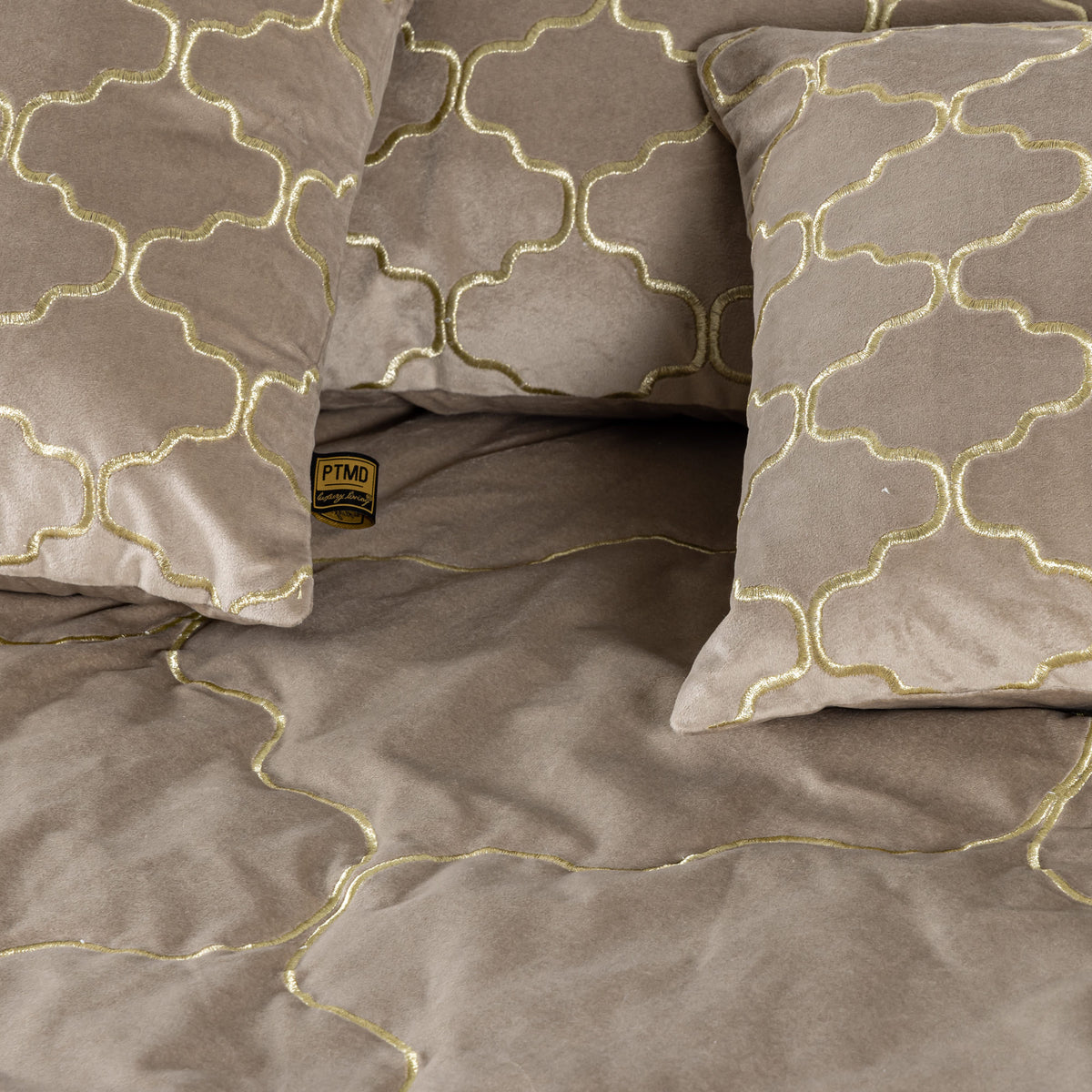 Lizze Beige Velvet Cushion Embroidery Square S
