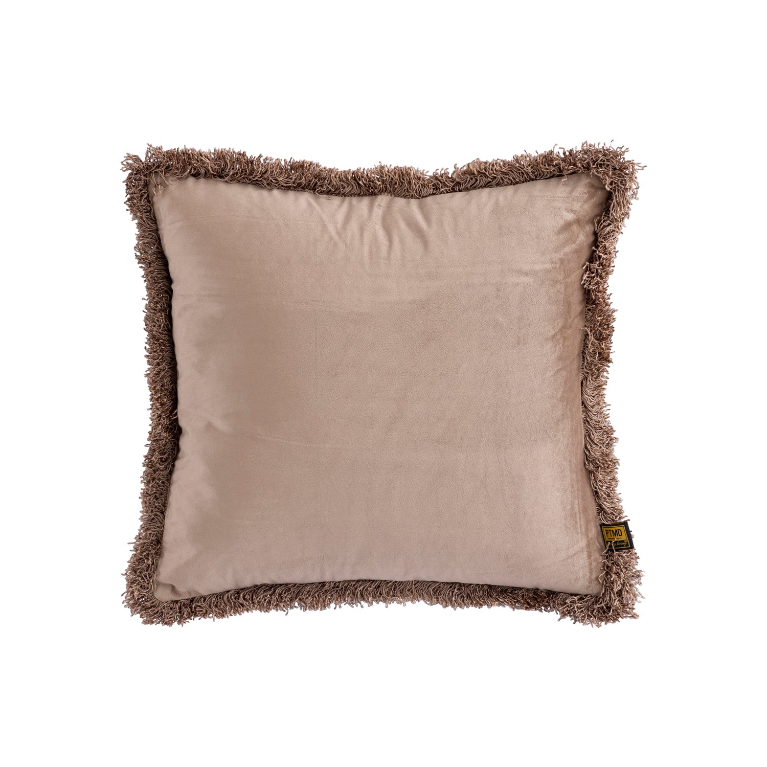 Nous Taupe Velvet Cushion With Fringes Square S