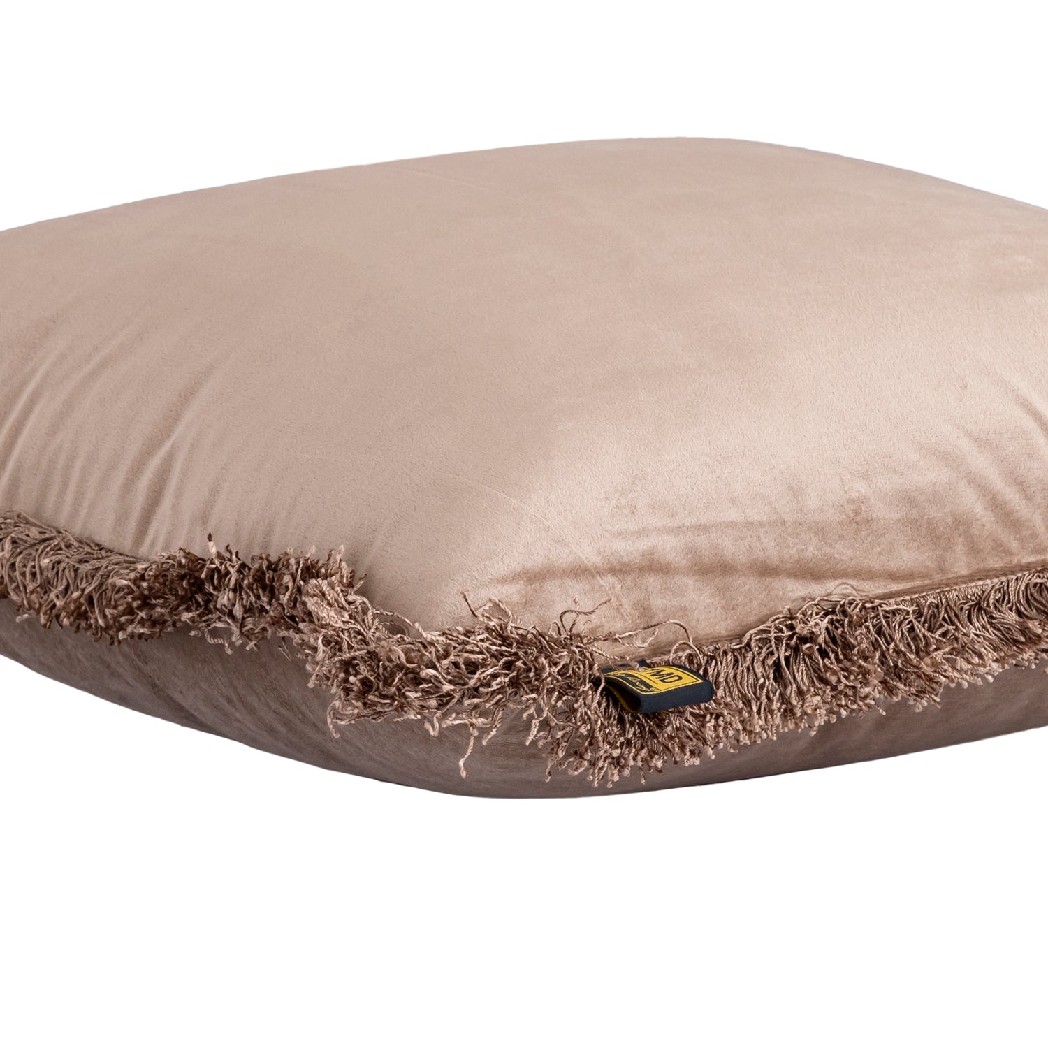 Nous Taupe Velvet Cushion With Fringes Square S