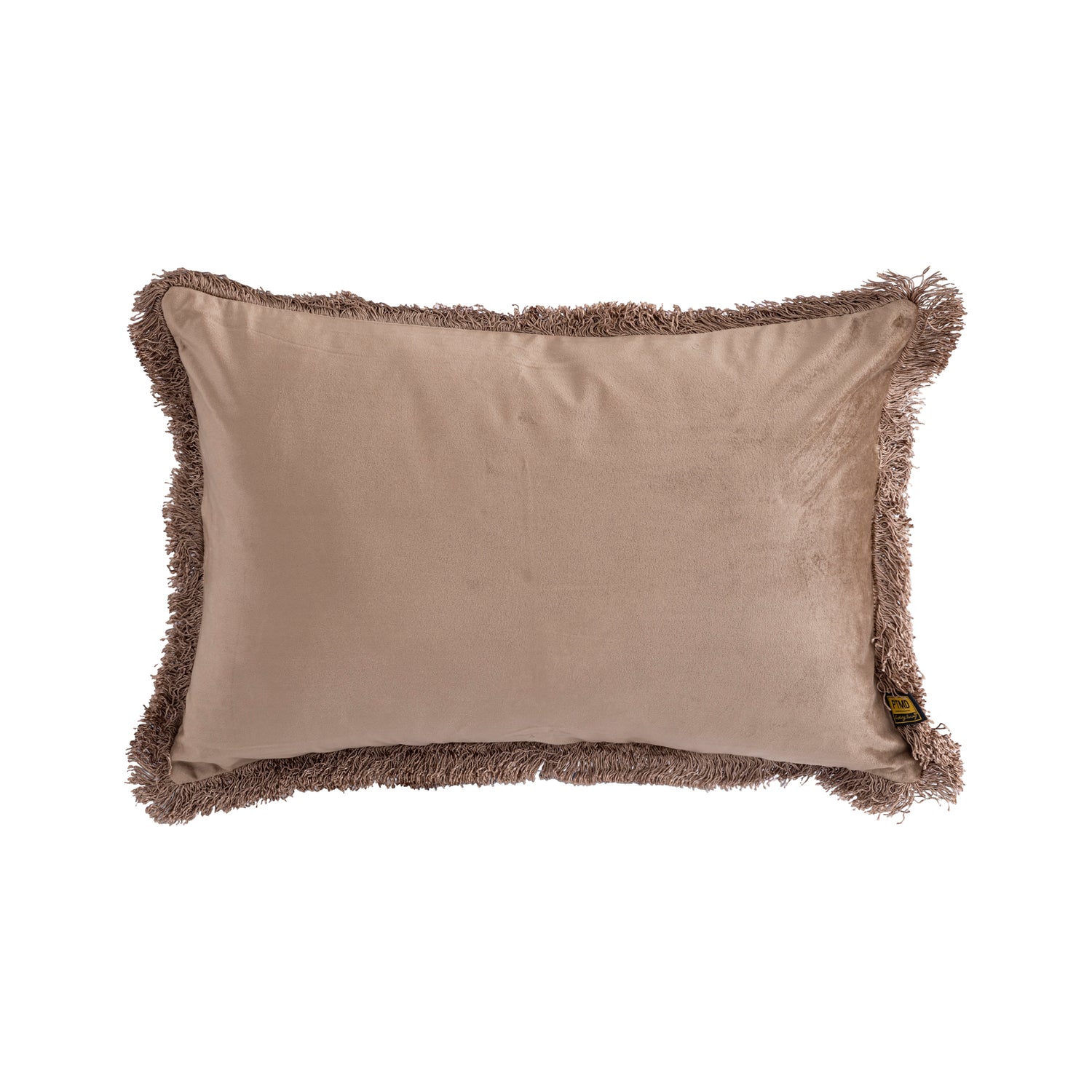 Nous Taupe Velvet Cushion With Fringes Rectangle