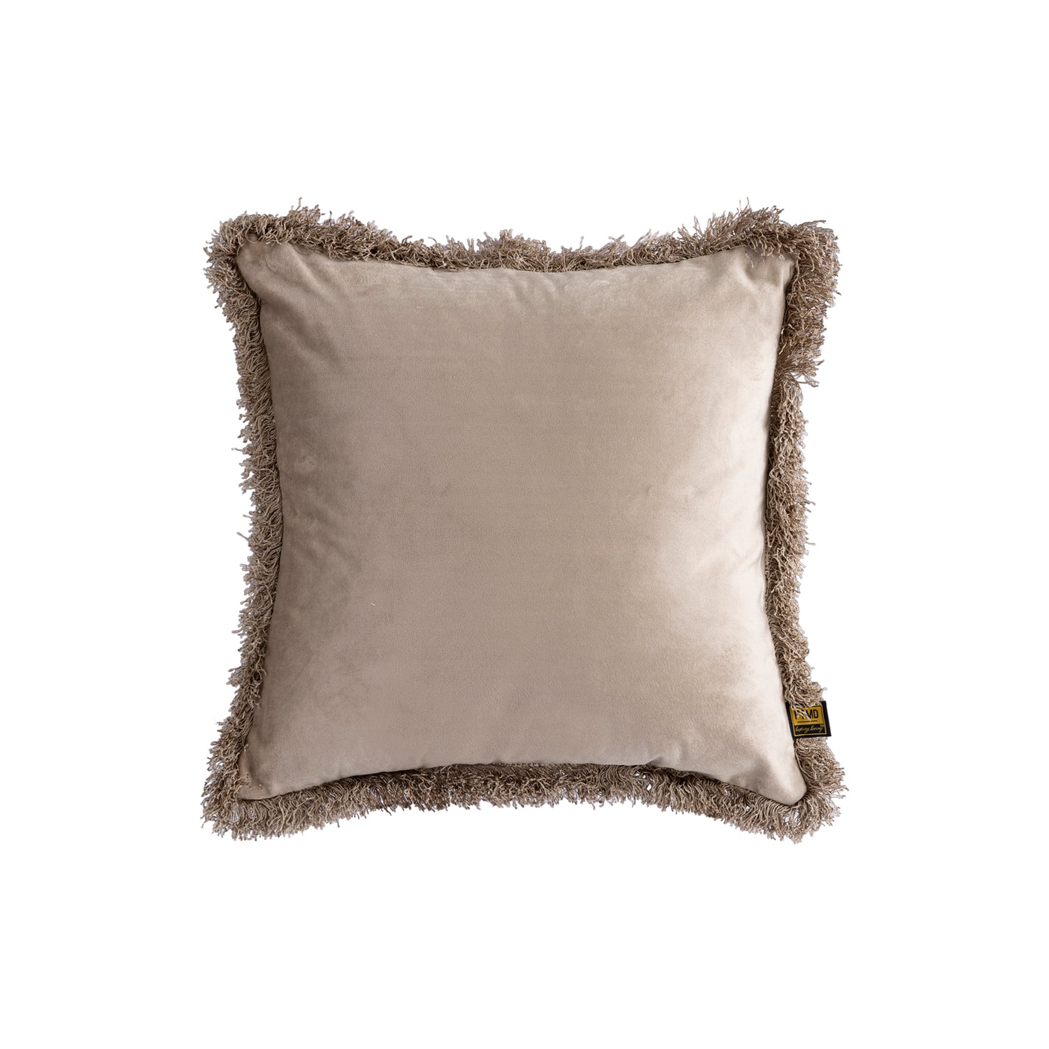Nous Beige Velvet Cushion With Fringes Square S