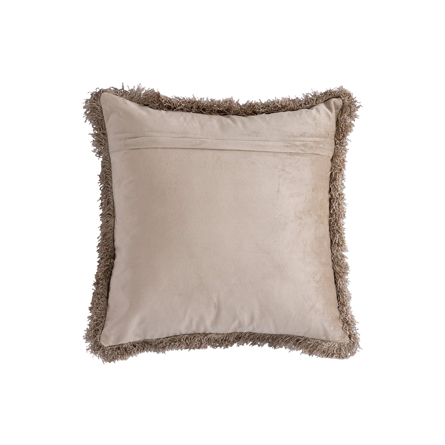 Nous Beige Velvet Cushion With Fringes Square S