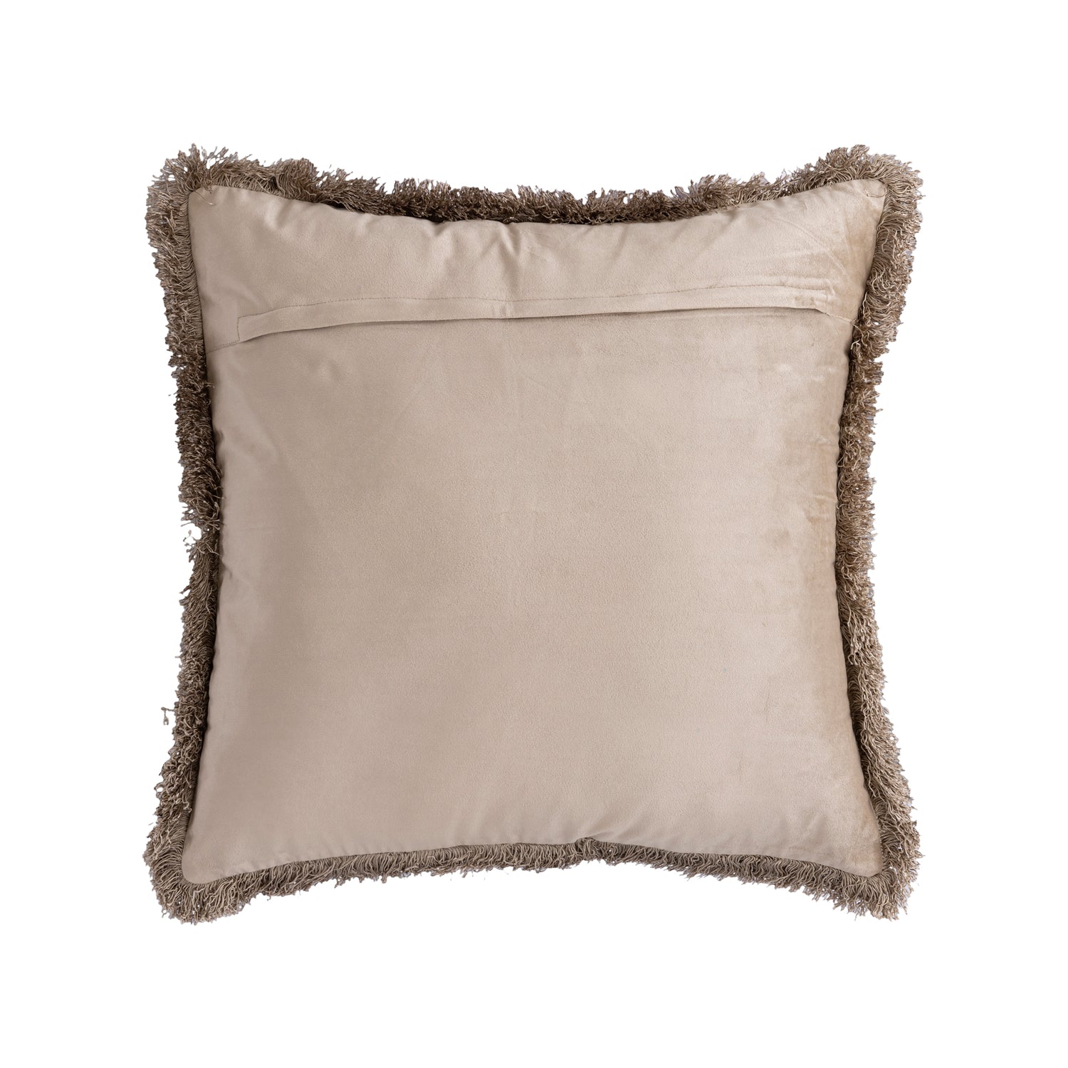 Nous Beige Velvet Cushion With Fringes Square L