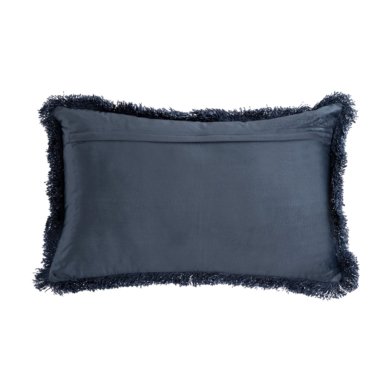 Nous Blue Velvet Cushion With Fringes Rectangle