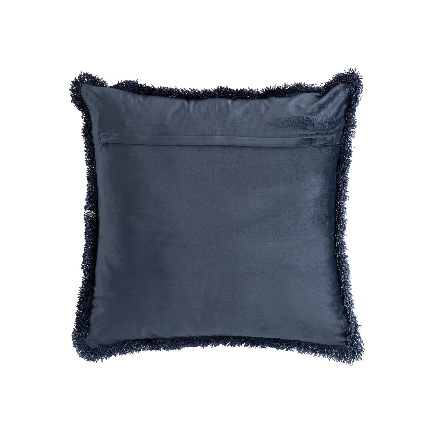 Nous Blue Velvet Cushion With Fringes Square L
