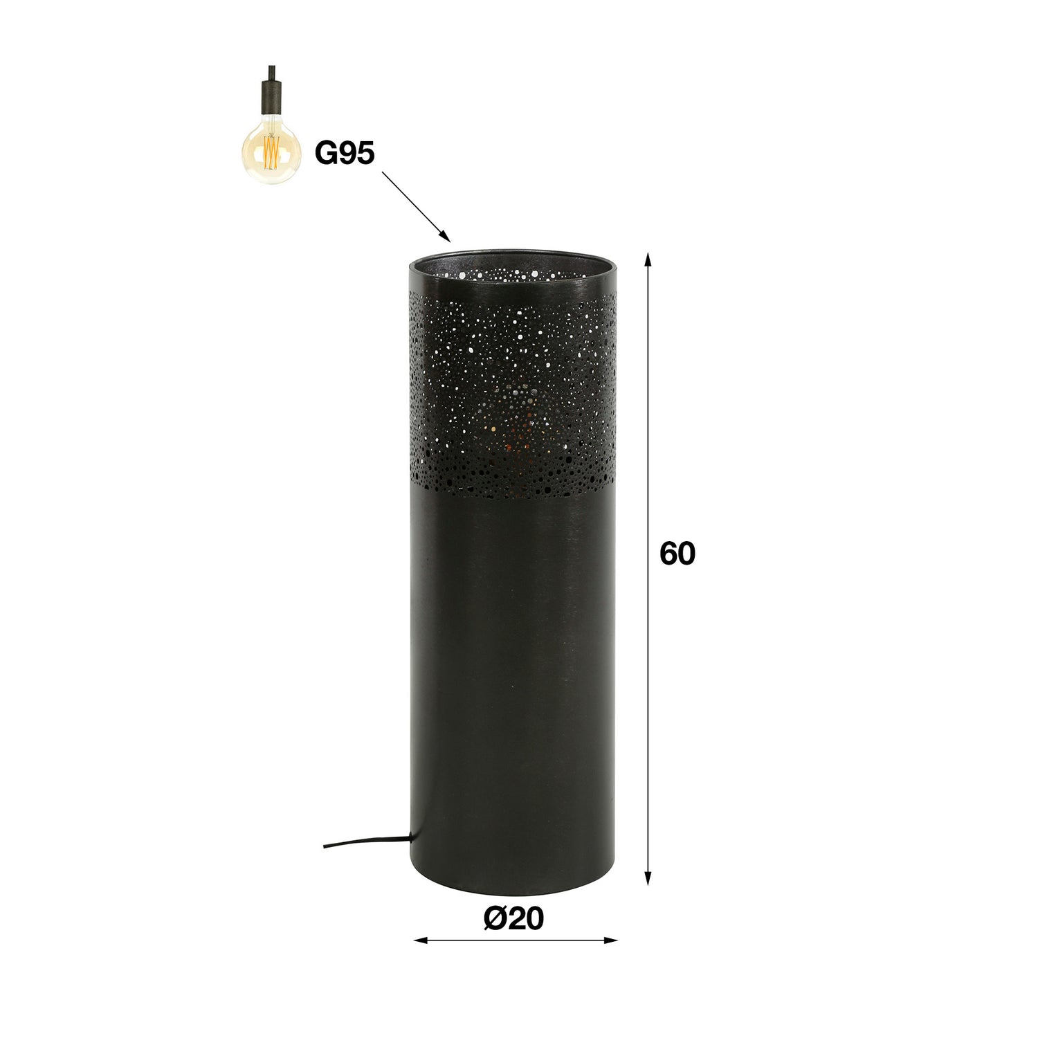 Vloerlamp Ø20 Cilinder - 20x20x60 cm - Zwart Nikkel
