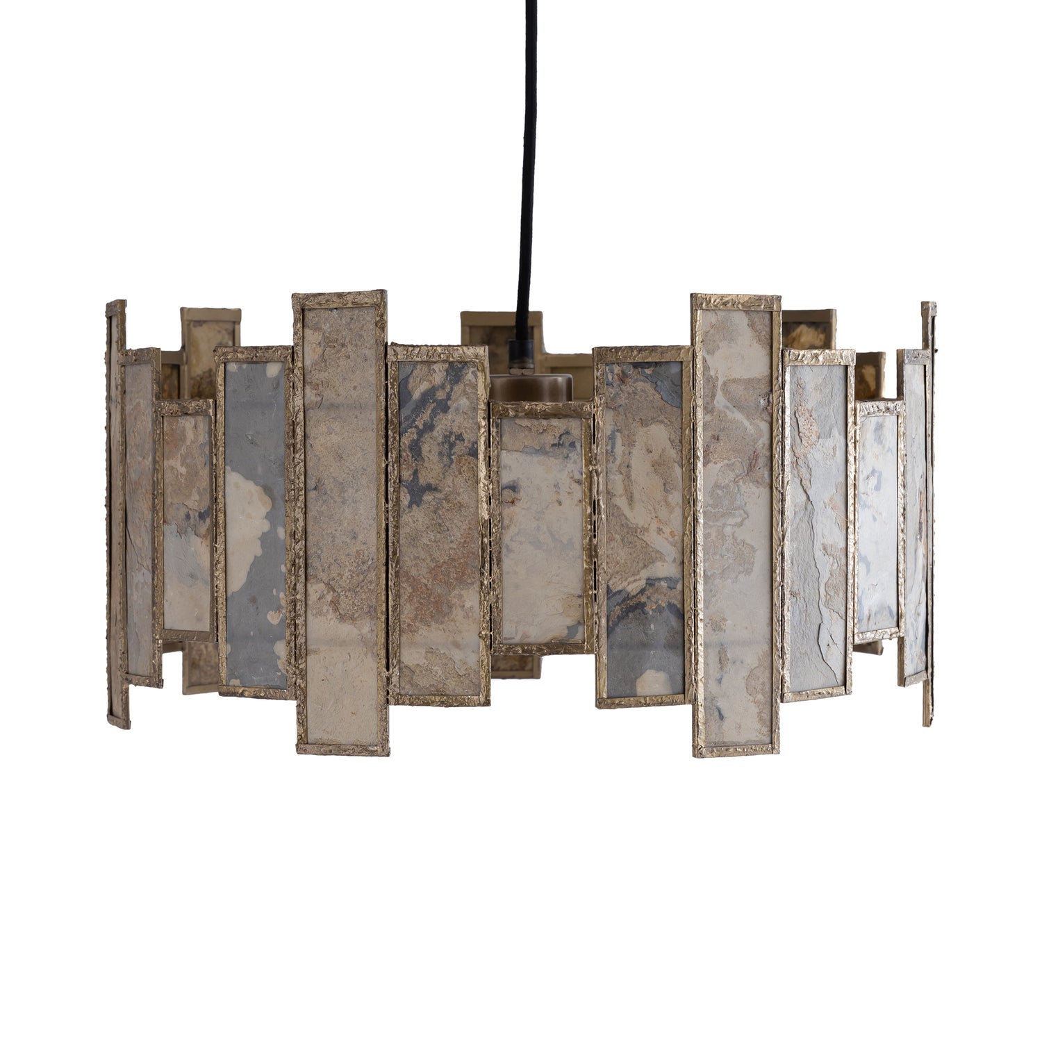 Levan Brass Stone Veneer Hanging Lamp Round