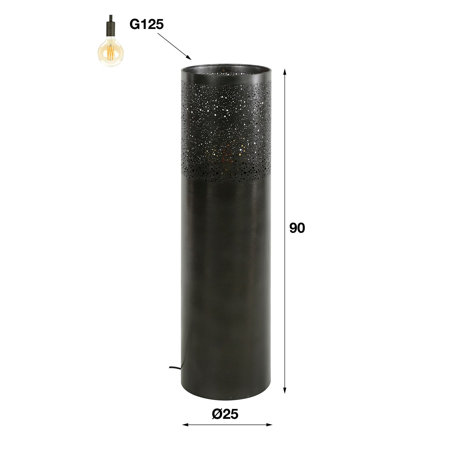 Vloerlamp Ø25 Cilinder - 25x25x90 cm - Zwart Nikkel