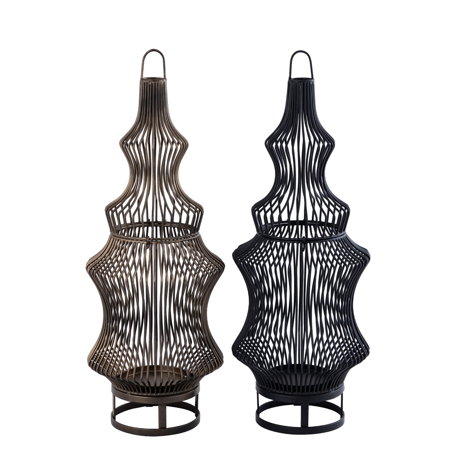 Tobin Black Iron Round Wired Shaped Lantern