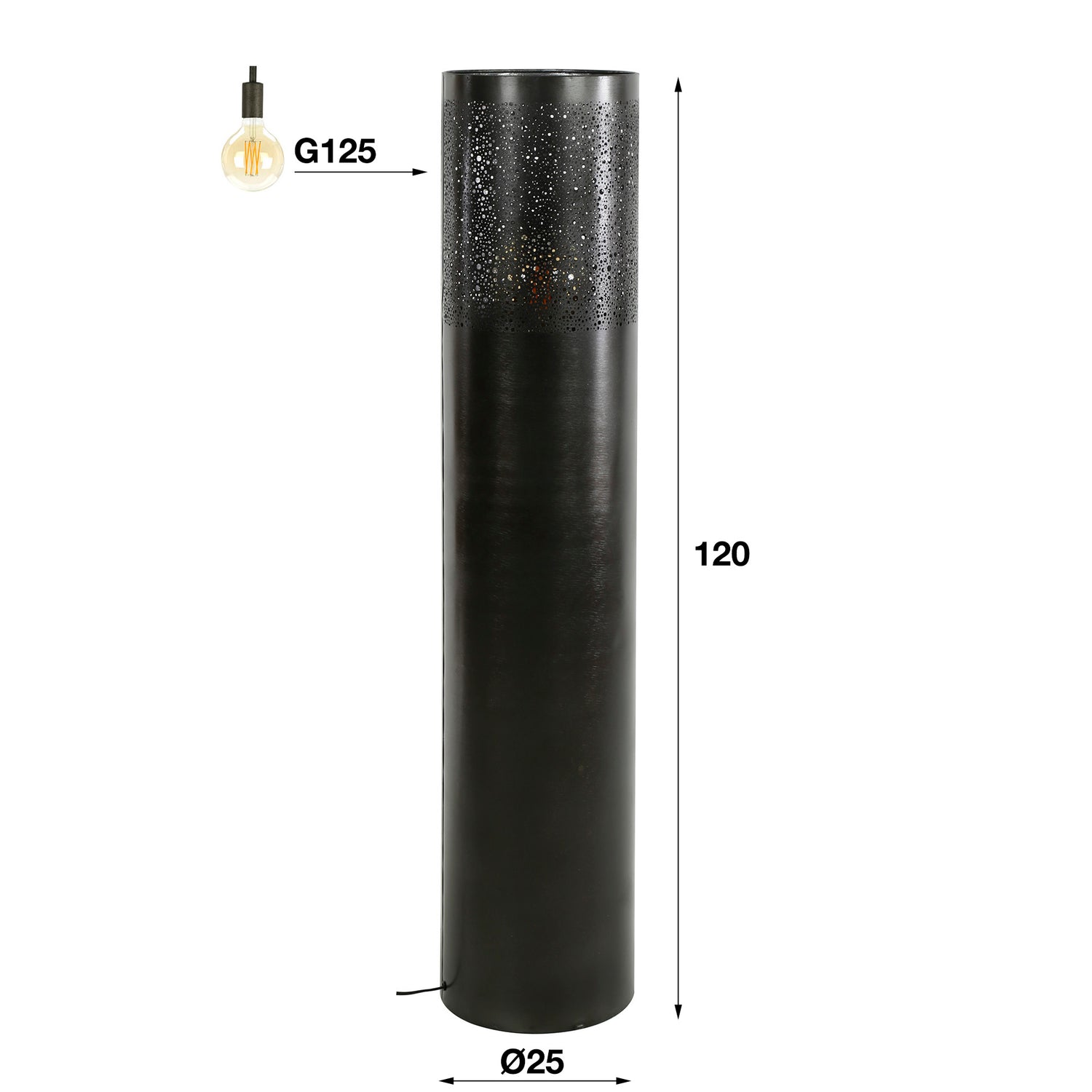 Vloerlamp Ø25 Cilinder - 25x25x120 cm - Zwart Nikkel