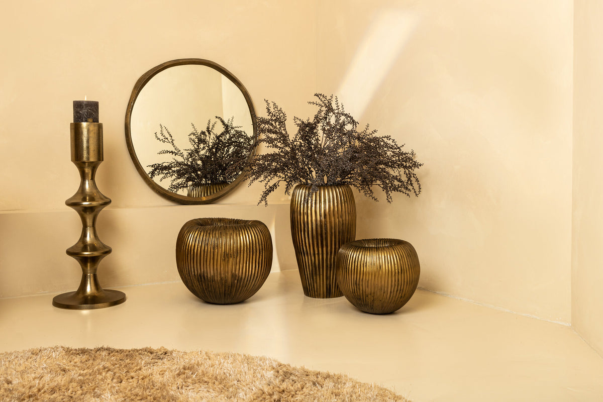 Taika Gold Alu Round Candle Holder Tabs Low
