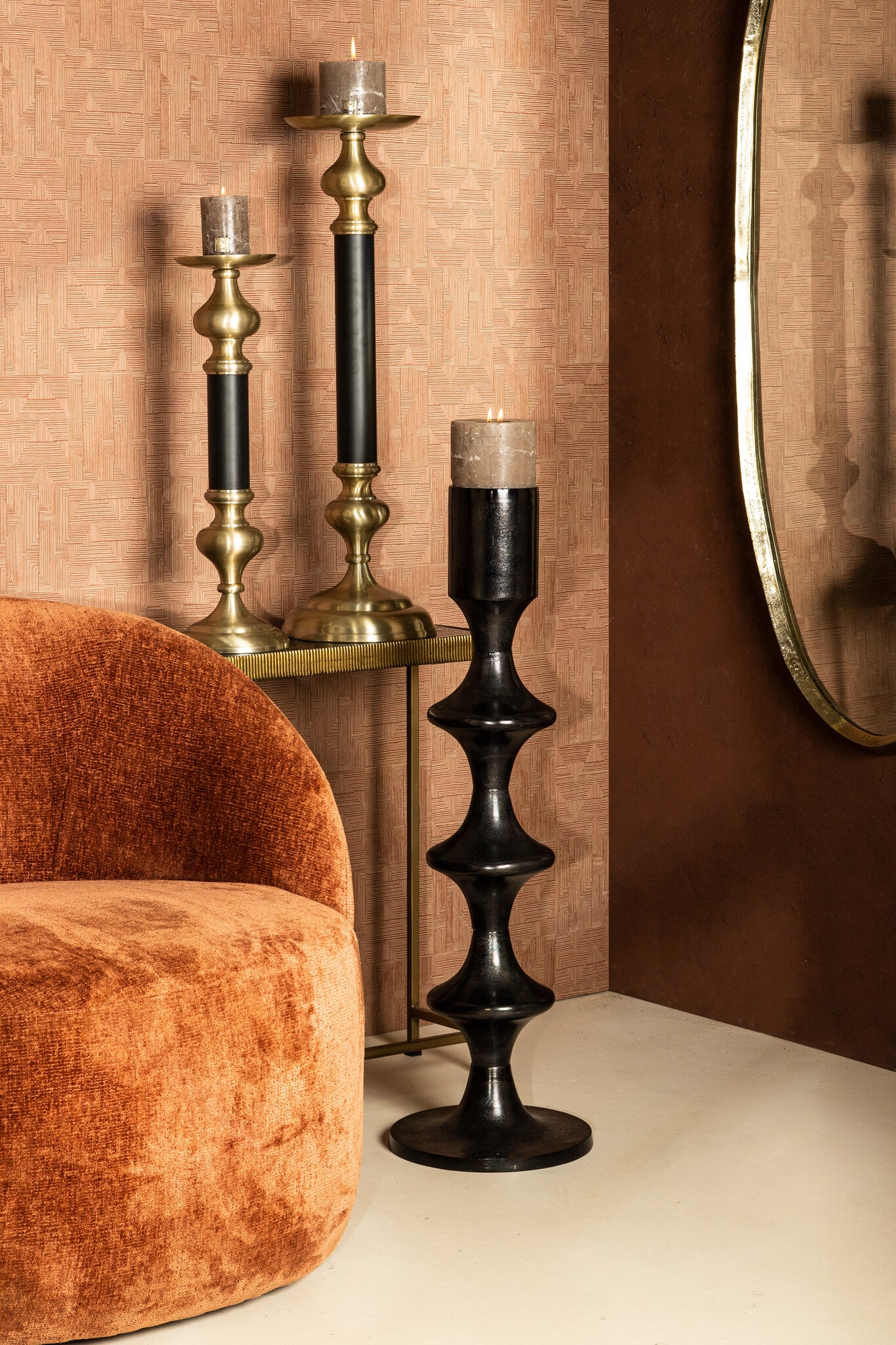 Taika Black Alu Round Candle Holder Tabs High