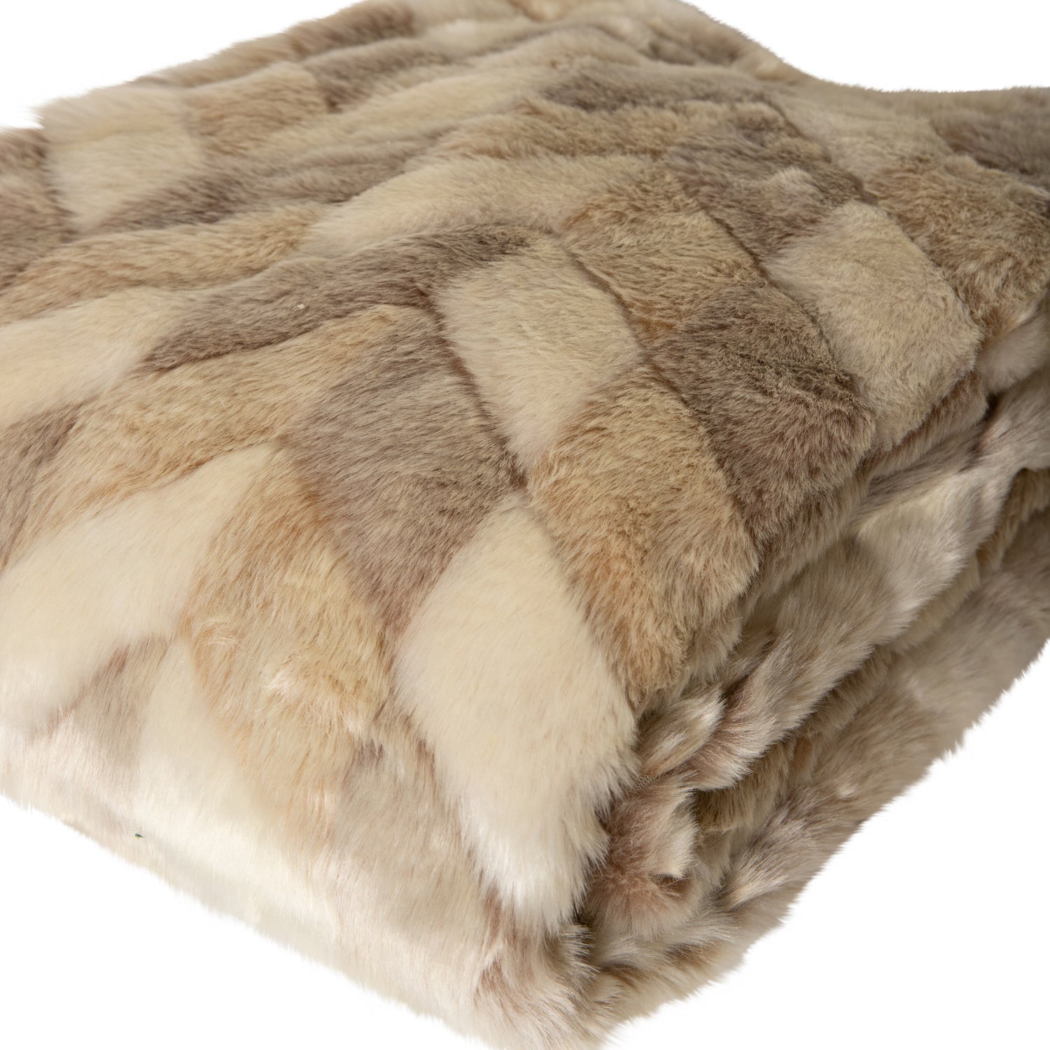 Kathleen Cream Artificial Fur Plaid Rectangle S