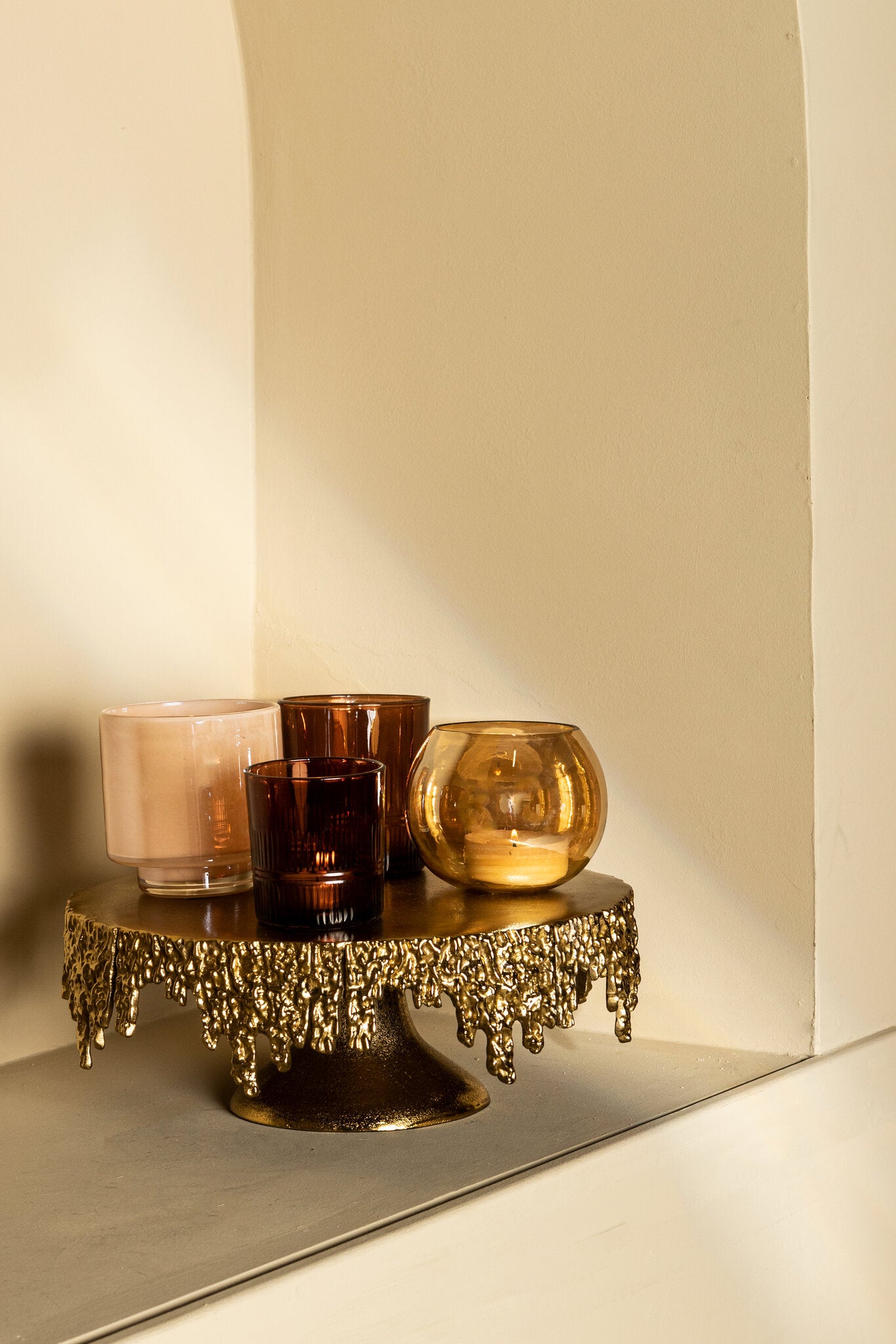 Lenore Gold Luster Glass Round Tealight Shiny