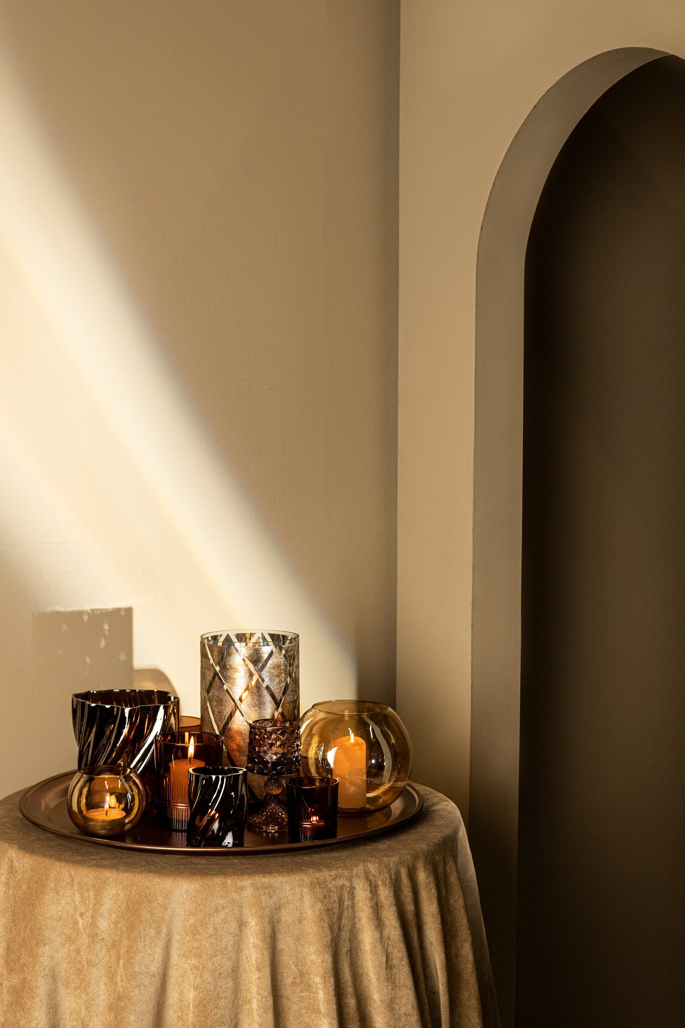 Lenore Gold Luster Glass Round Tealight Shiny