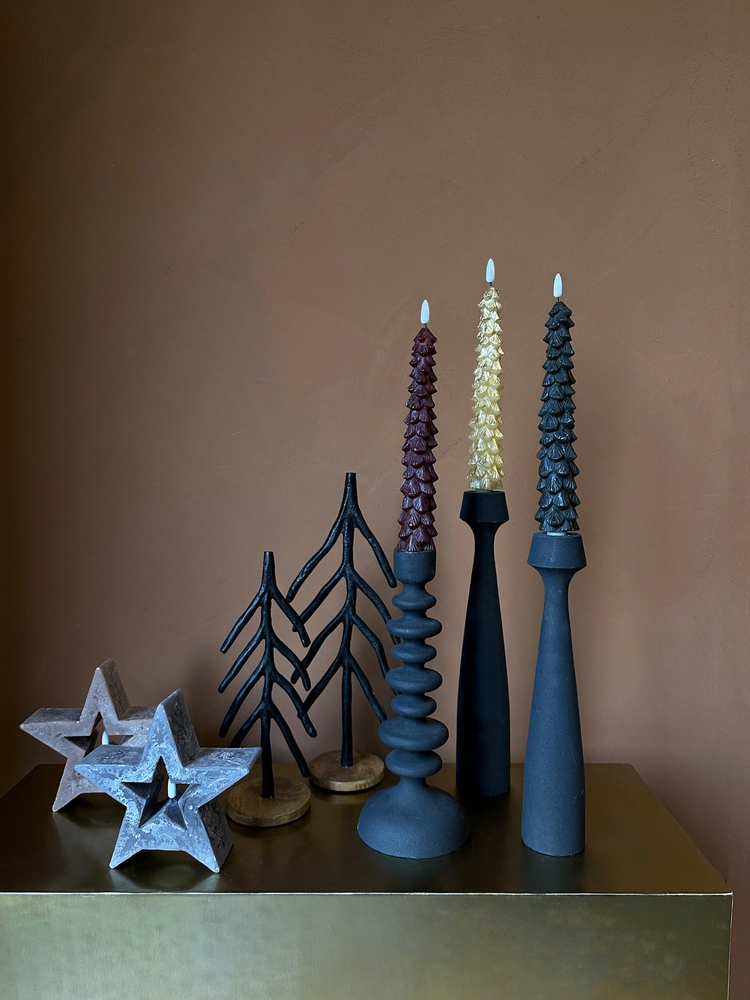 LED Diner Candle Green Tree Shaped Flickering 2PCS