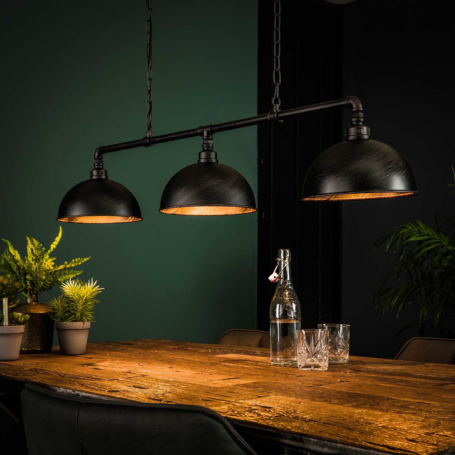 Hanglamp met 3 Lampen Halfronde Kap Industrial Tube - 118x25x150 cm - Zwart
