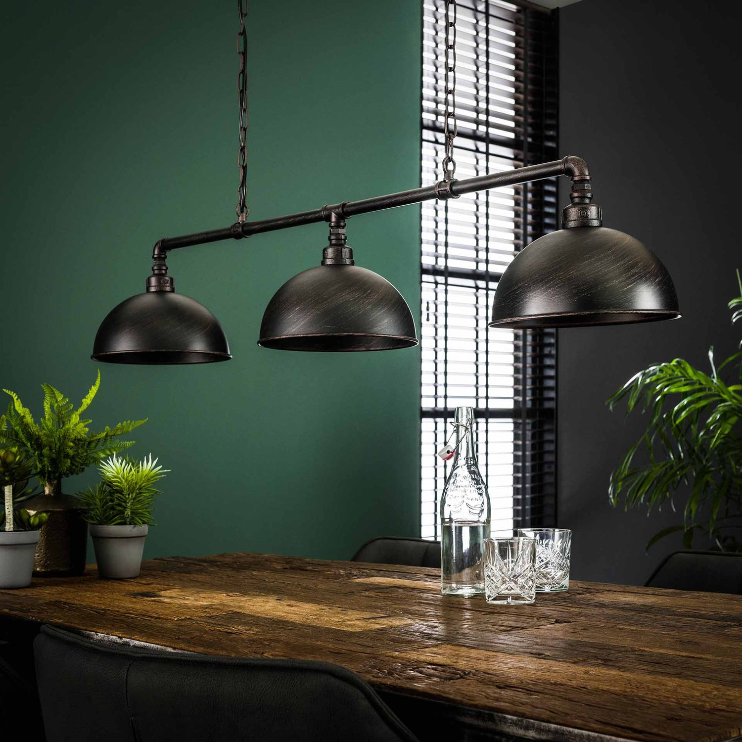 Hanglamp met 3 Lampen Halfronde Kap Industrial Tube - 118x25x150 cm - Zwart