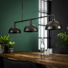 Hanglamp met 3 Lampen Halfronde Kap Industrial Tube - 118x25x150 cm - Zwart