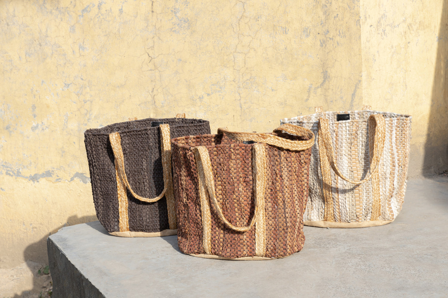 Cherree Dark Brown Jute Leather Round Basket