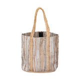 Cherree Beige Jute Leather Round Basket Handles