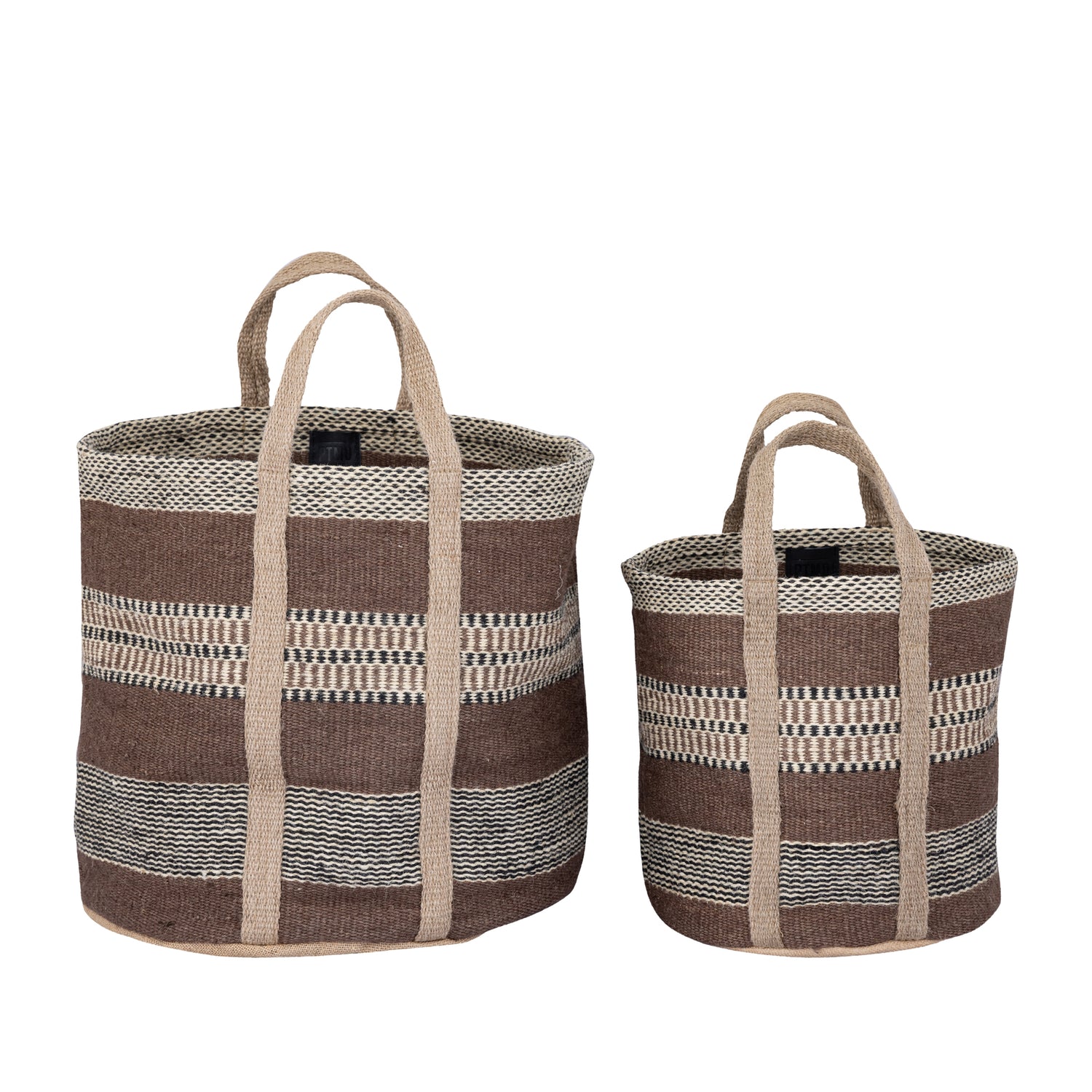 Toccara Brown Jute Round Basket Lines Pattern S