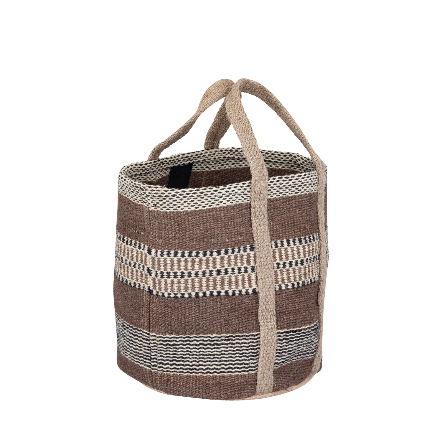 Toccara Brown Jute Round Basket Lines Pattern S