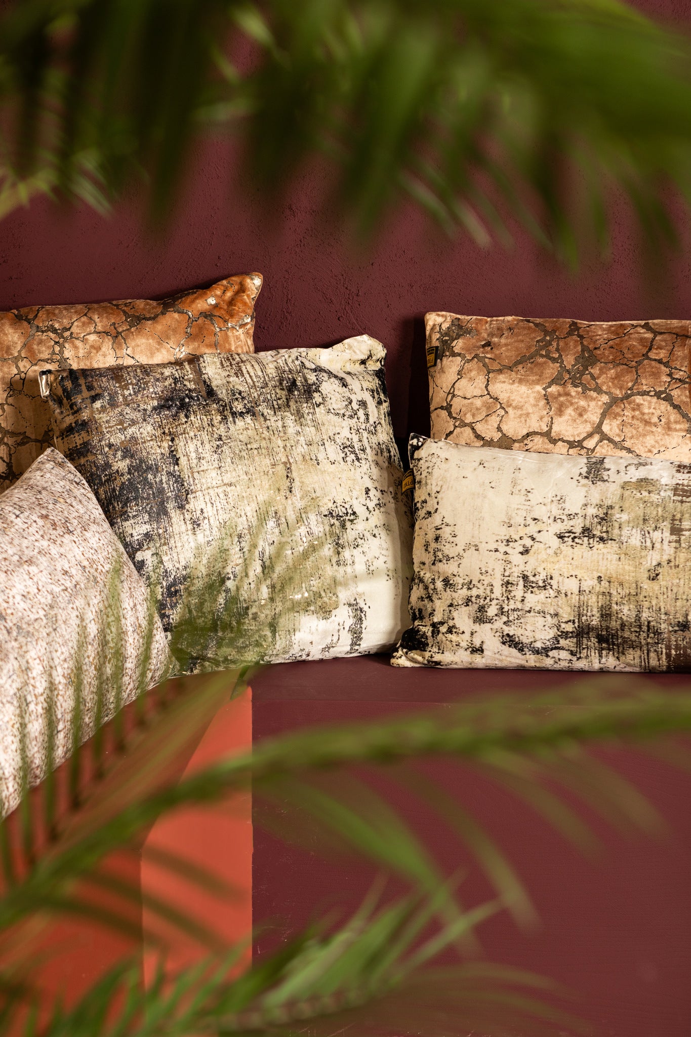 Ceola Green Velvet Rect Cushion Distress Print