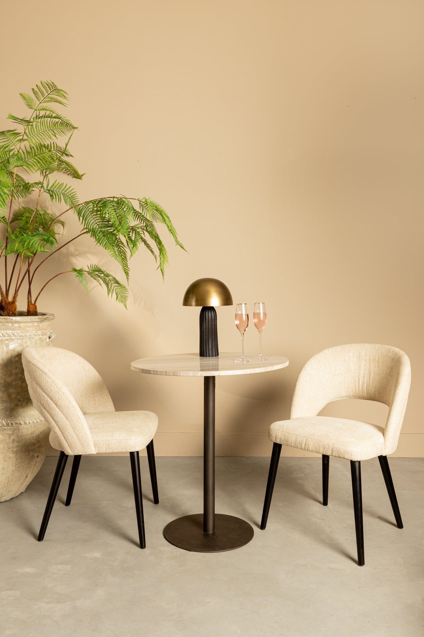 Plaza Bistrotable Round White Marble Taupe Base