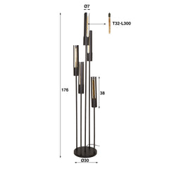 Vloerlamp met 5 lampen getrapt tube - 30x30x176 cm - Artic Zwart