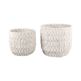 Elliot White Linen Rope Round Basket Low SV2
