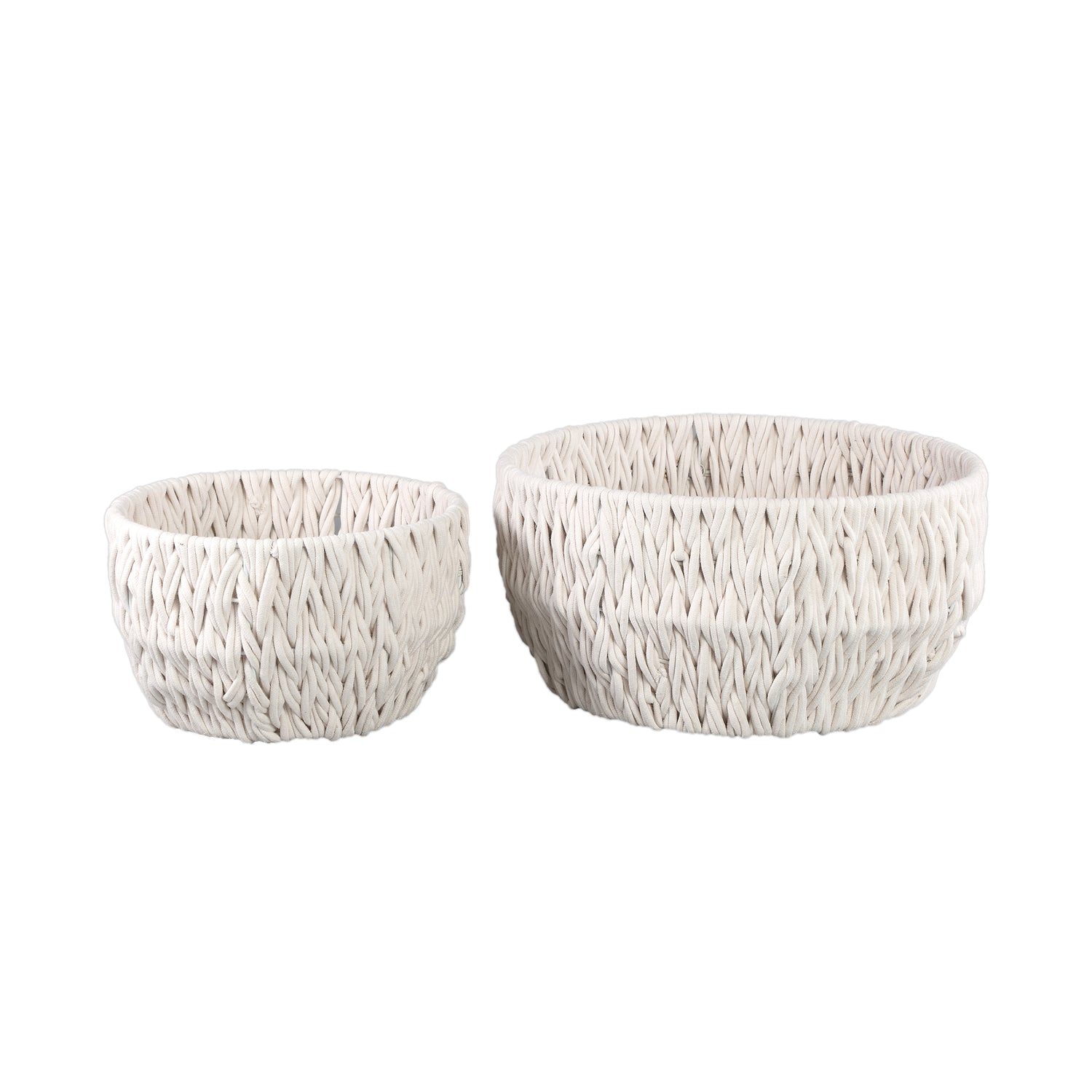 Elliot White Linen Rope Round Basket Wide SV2