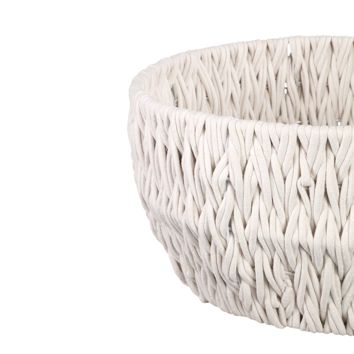 Elliot White Linen Rope Round Basket Wide SV2