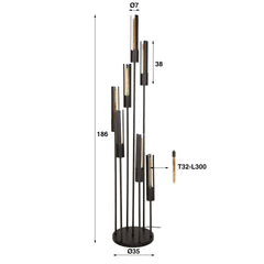Vloerlamp met 7 lampen getrapt tube - 35x35x186 cm - Artic Zwart