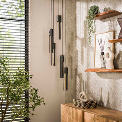 Hanglamp met 5 lampen getrapt tube - 30x30x180 cm - Artic Zwart