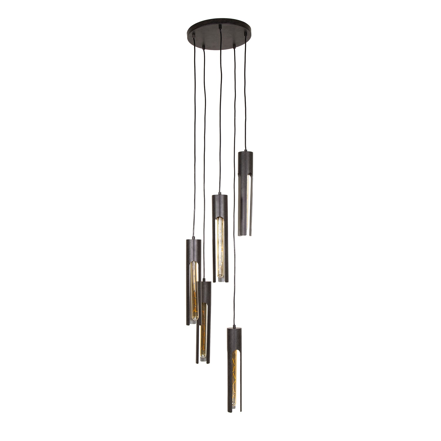 Hanglamp met 5 lampen getrapt tube - 30x30x180 cm - Artic Zwart