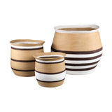 Melano Brown Paper Rope Round Basket W Lines SV3