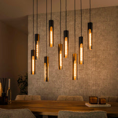 Hanglamp met 9 Lampen Tube - 100x18x150 cm - Artic - Zwart