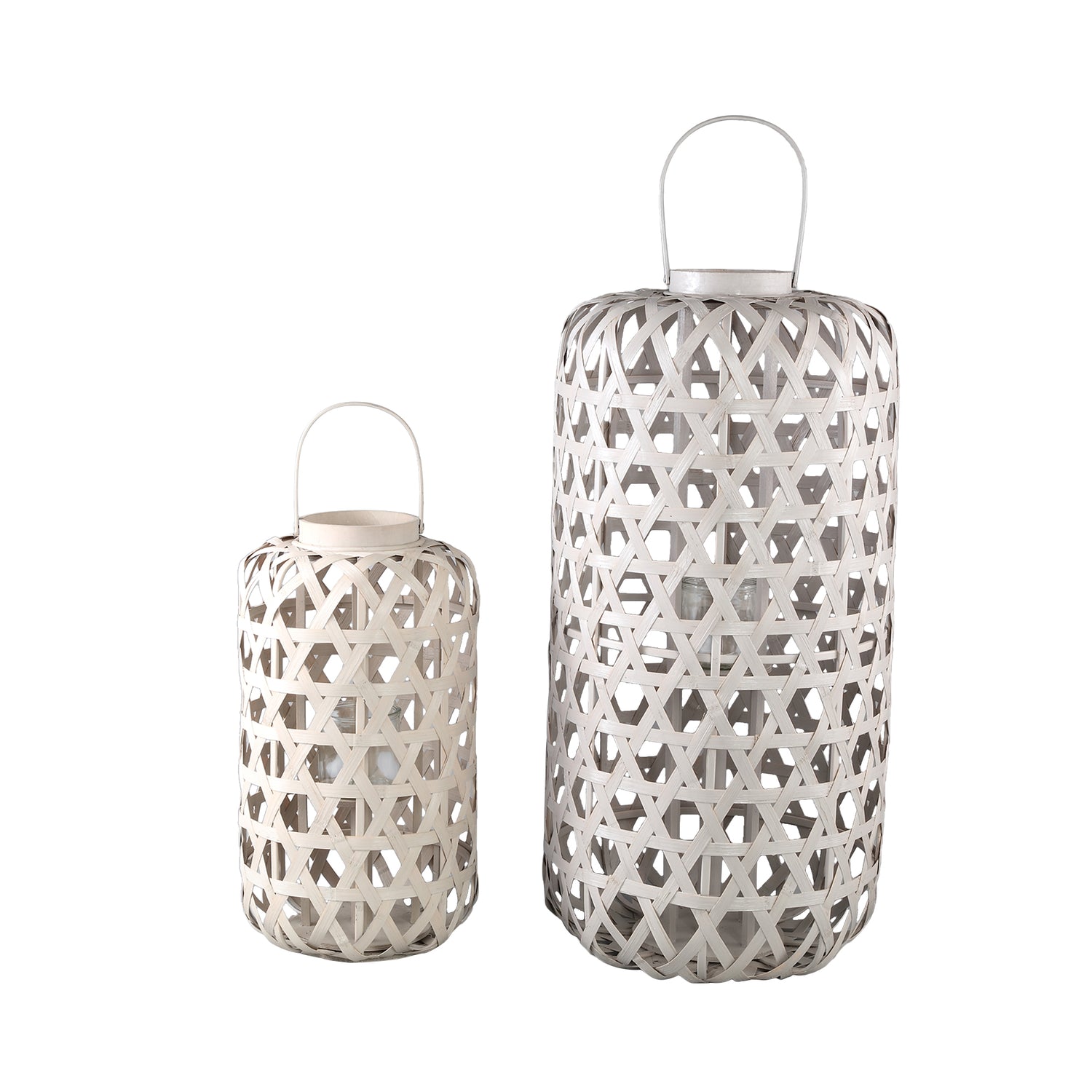 Mayita Sand Round Bamboo Lantern With Glass L