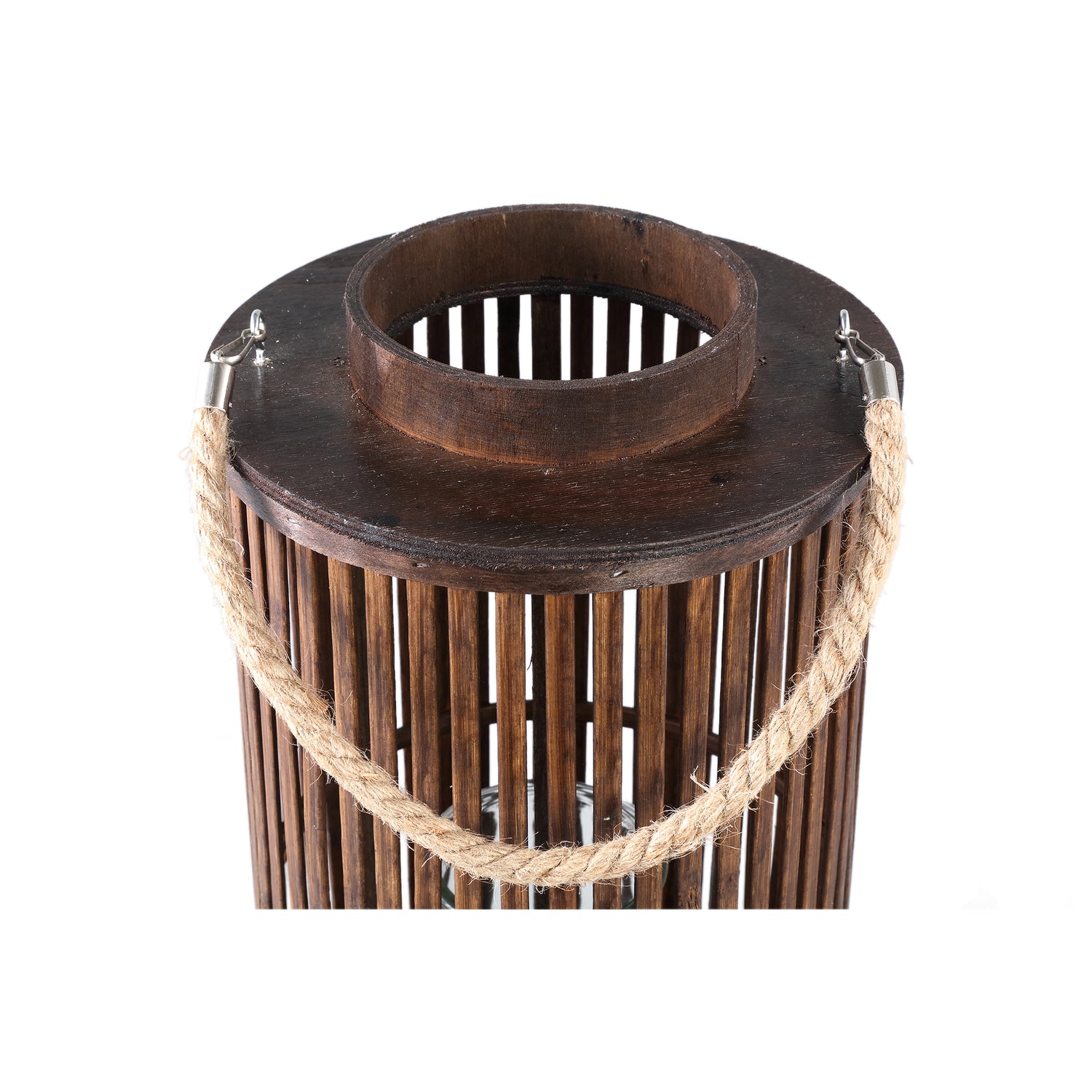 Zafria Brown Round Bamboo Lantern With Glass L