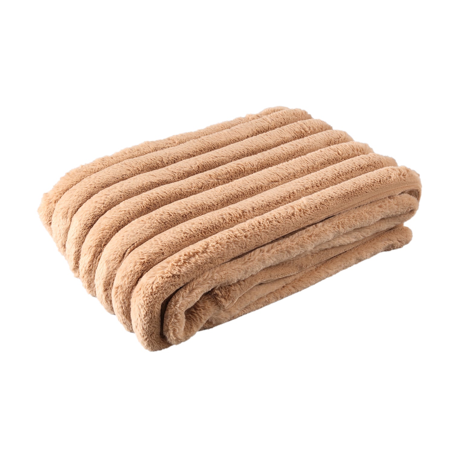 Hadi Beige Ribbed Fake Fur Plaid Small