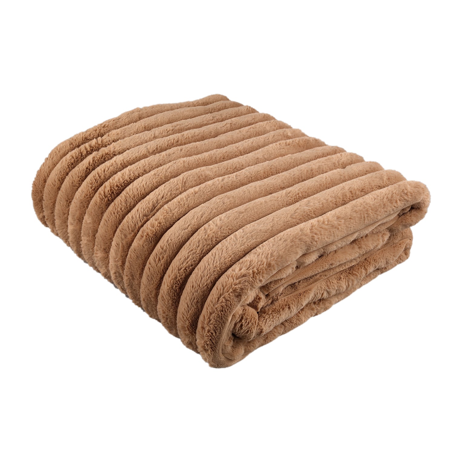 Hadi Beige Ribbed Fake Fur Plaid Large