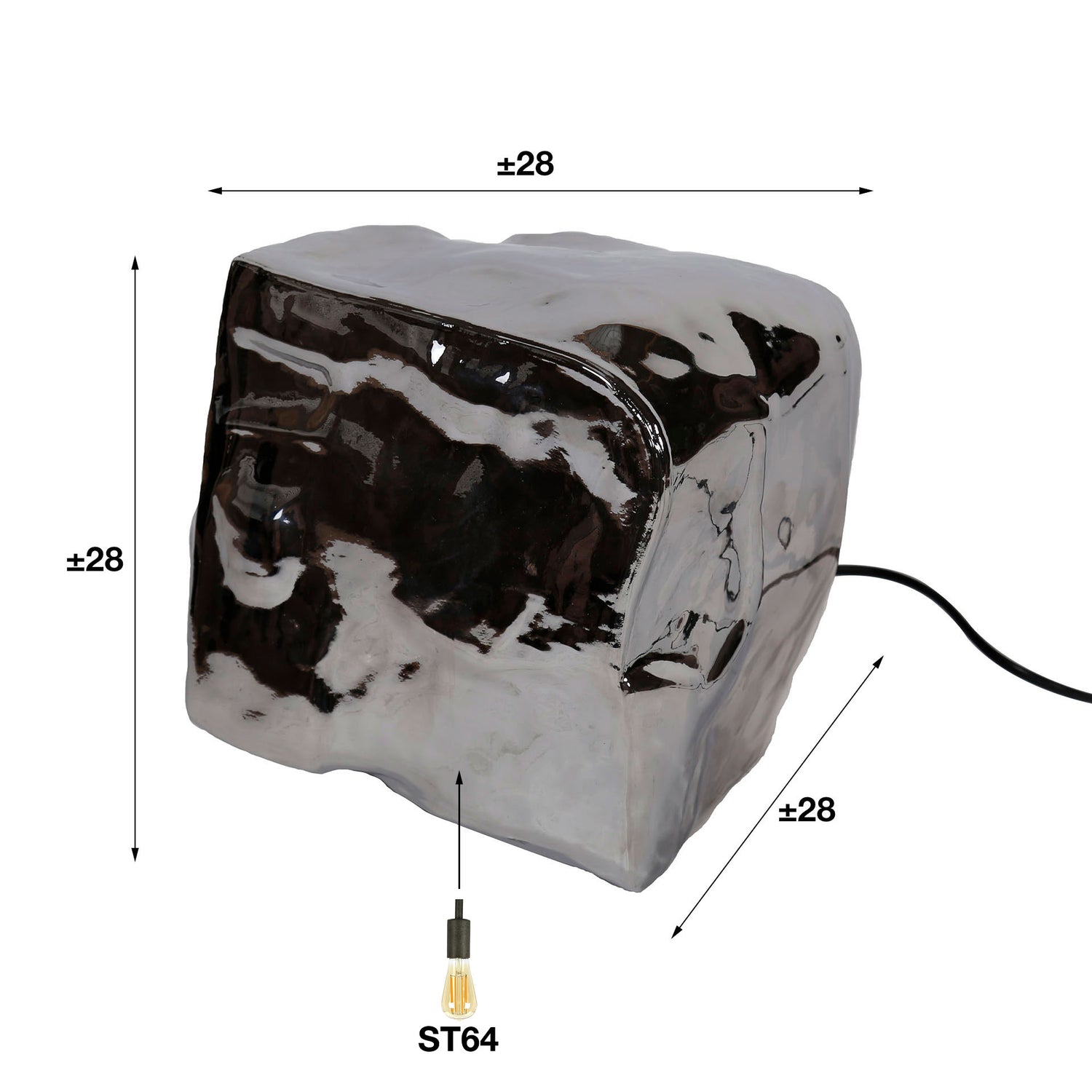 Tafellamp Rock Chromed - 28x28x28 cm - Chromed - Glas