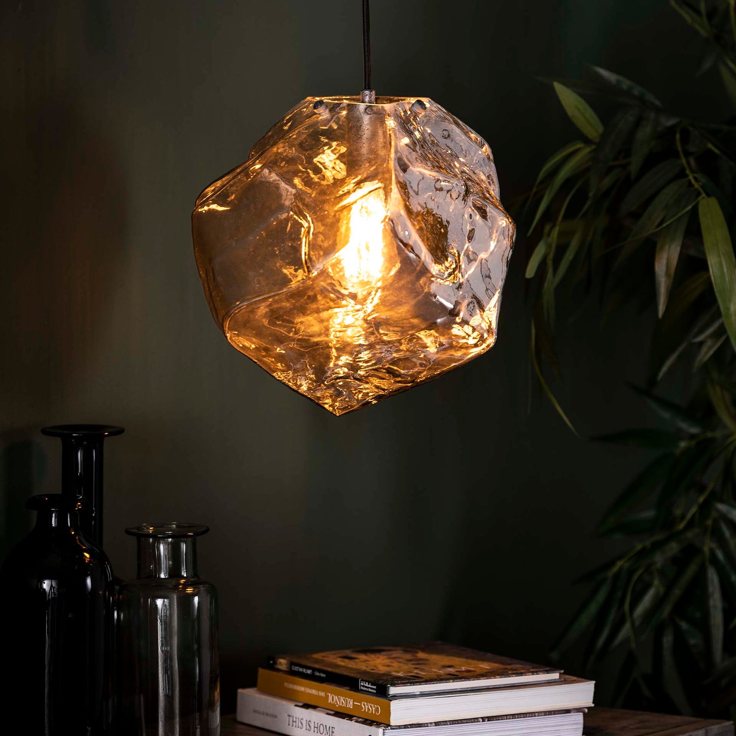 Hanglamp met 1 lamp rock chromed - 28x28x150 cm - Chromed - Glas