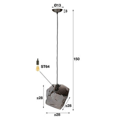 Hanglamp met 1 lamp rock chromed - 28x28x150 cm - Chromed - Glas