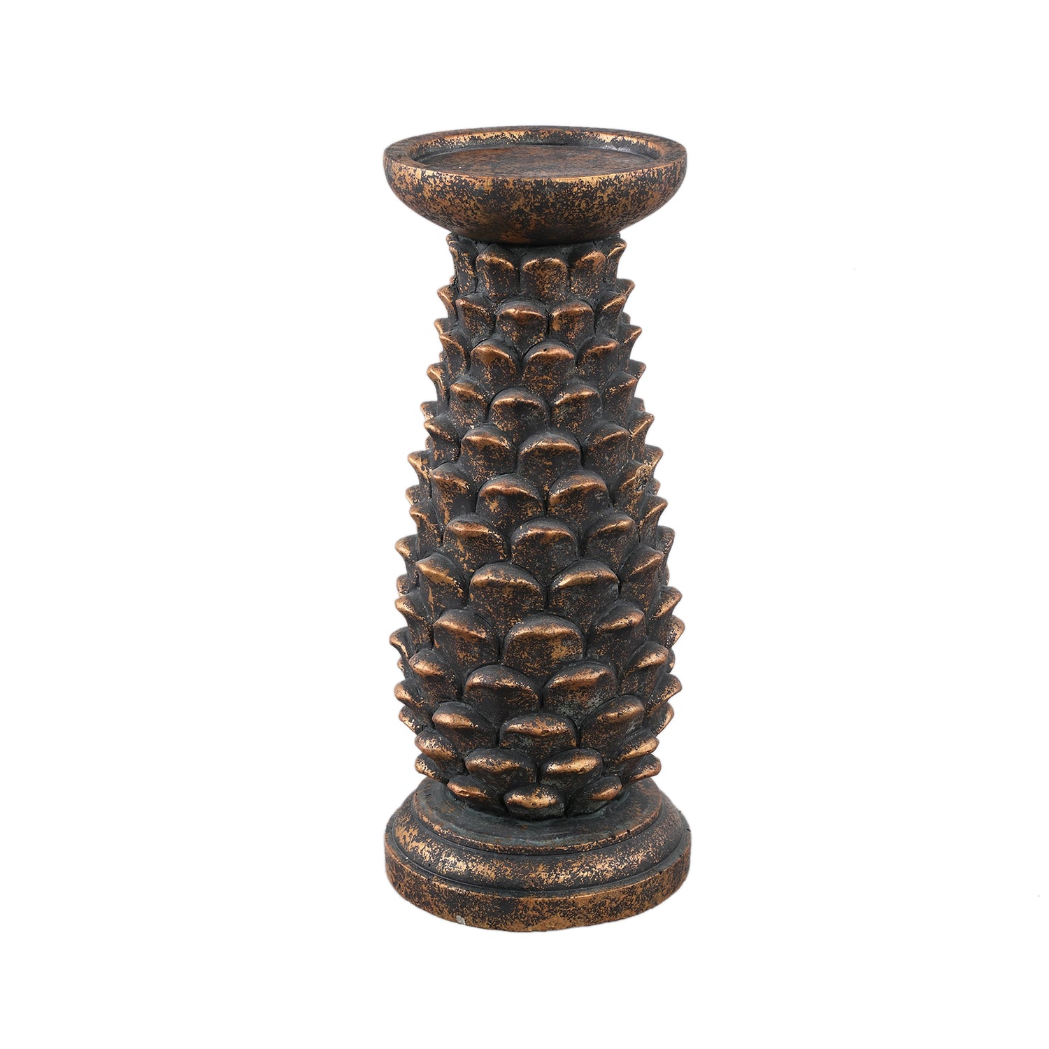 Khaya Black Cement Pinecone Candleholder L
