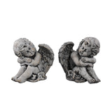 Chrisann Grey Cement Sitting Angel Statue Set Of 2
