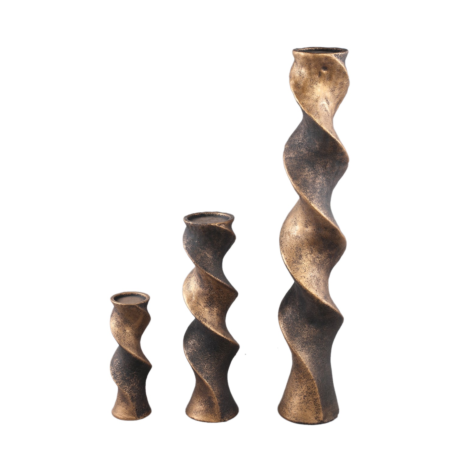 Bryah Black And Gold Cement Candleholder Twist L