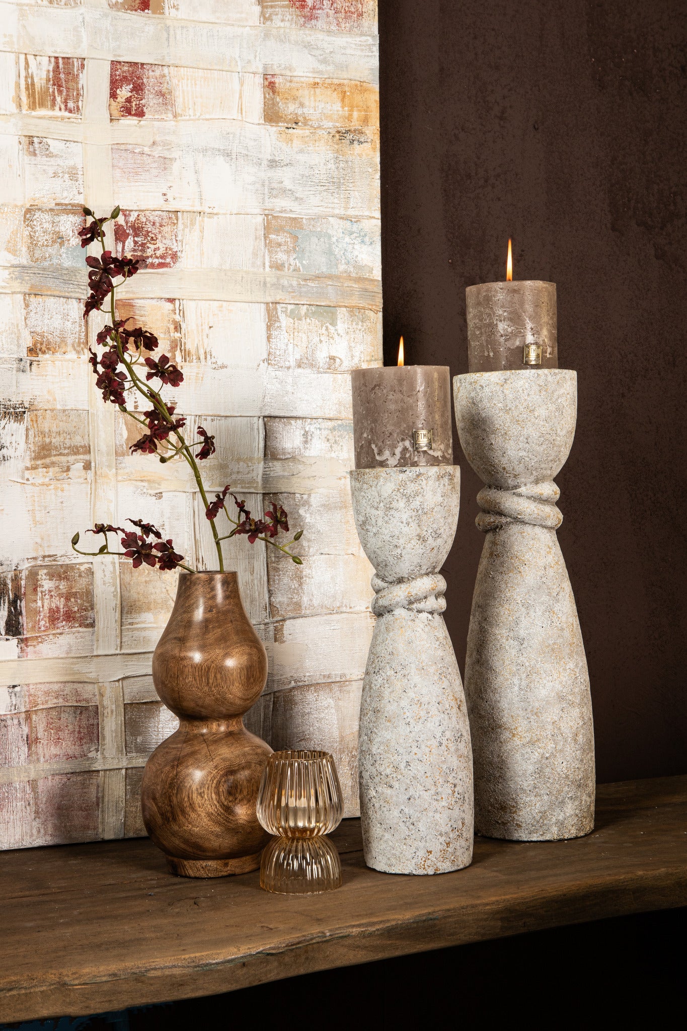 Ornan Grey Cement Candle Holder Round Detail L